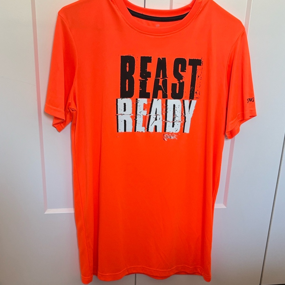 EUC [Spalding] Neon Orange “Beast Ready” Performance Short-Sleeve Shirt Youth XL